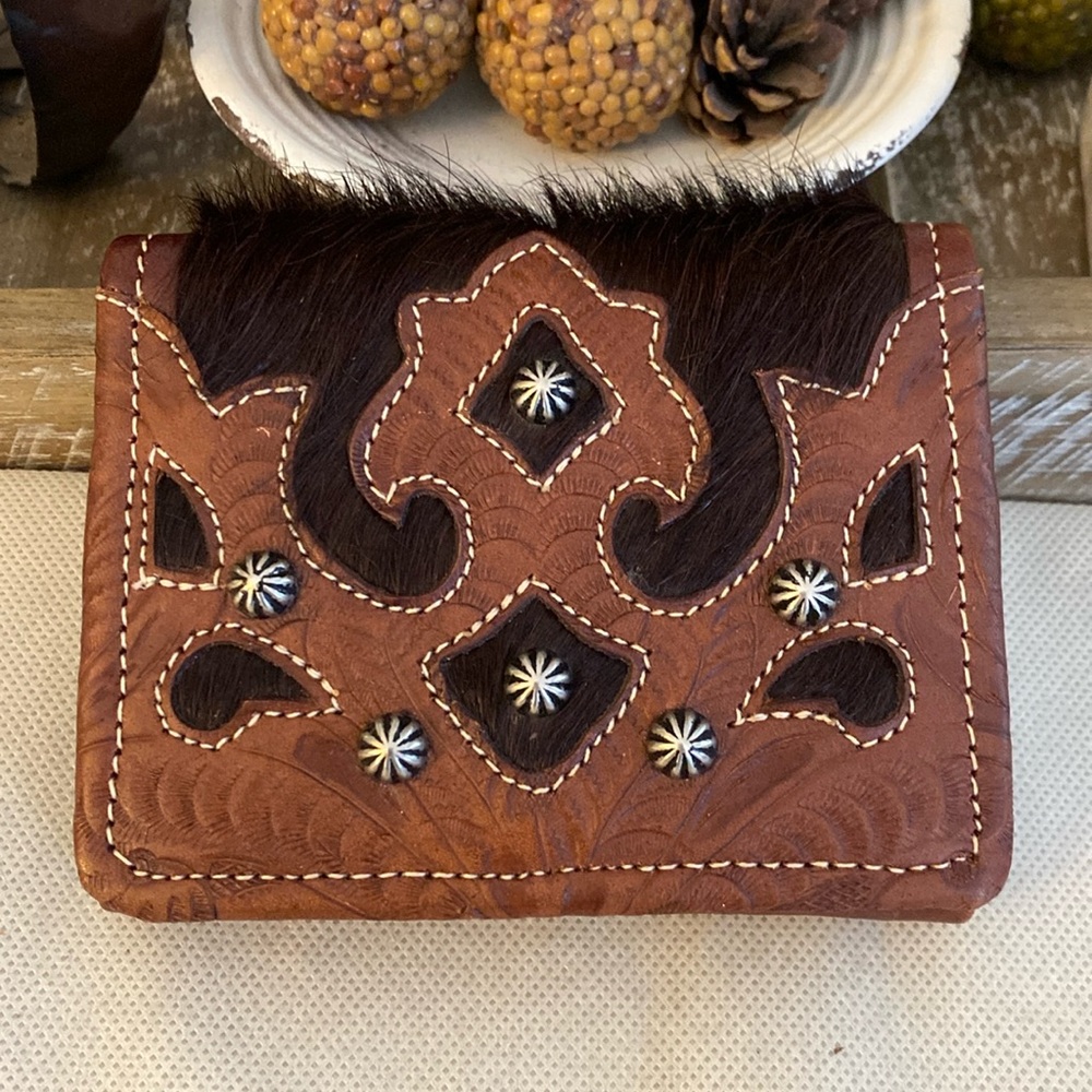 American West trifold leather and hairon wallet